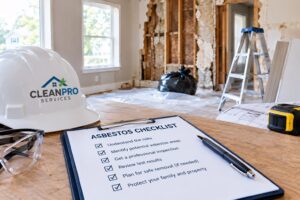 Asbestos Safety Checklist Renovation Scene - CleanPro of America - CleanPro of America Asbestos before remodeling checklist beside renovation plans